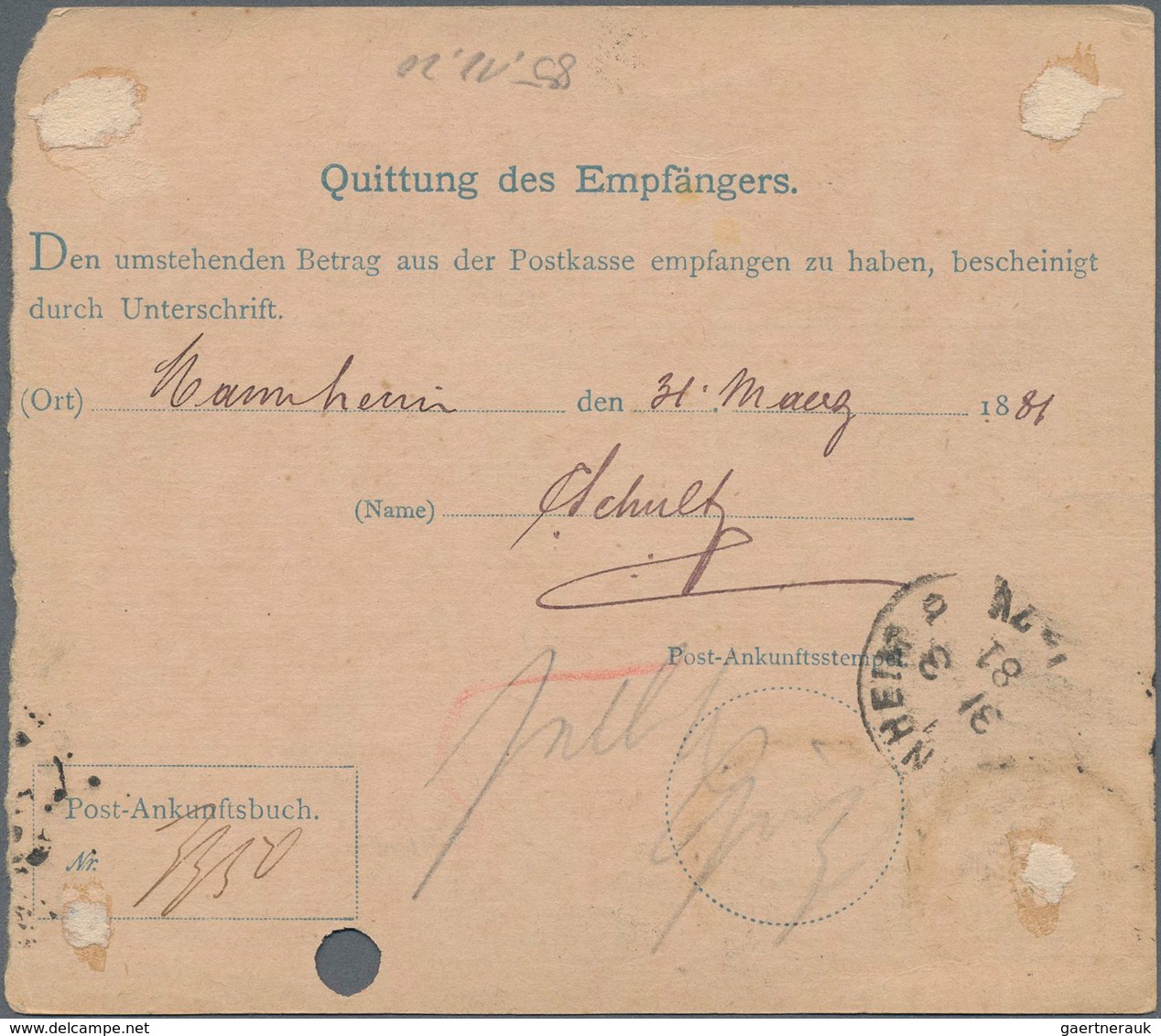 Deutsches Reich - Ganzsachen: 1881, 20 Pfg. Postanweisungs-Stammteil Mit 10 Pfennig Zusatzfrankatur, - Autres & Non Classés