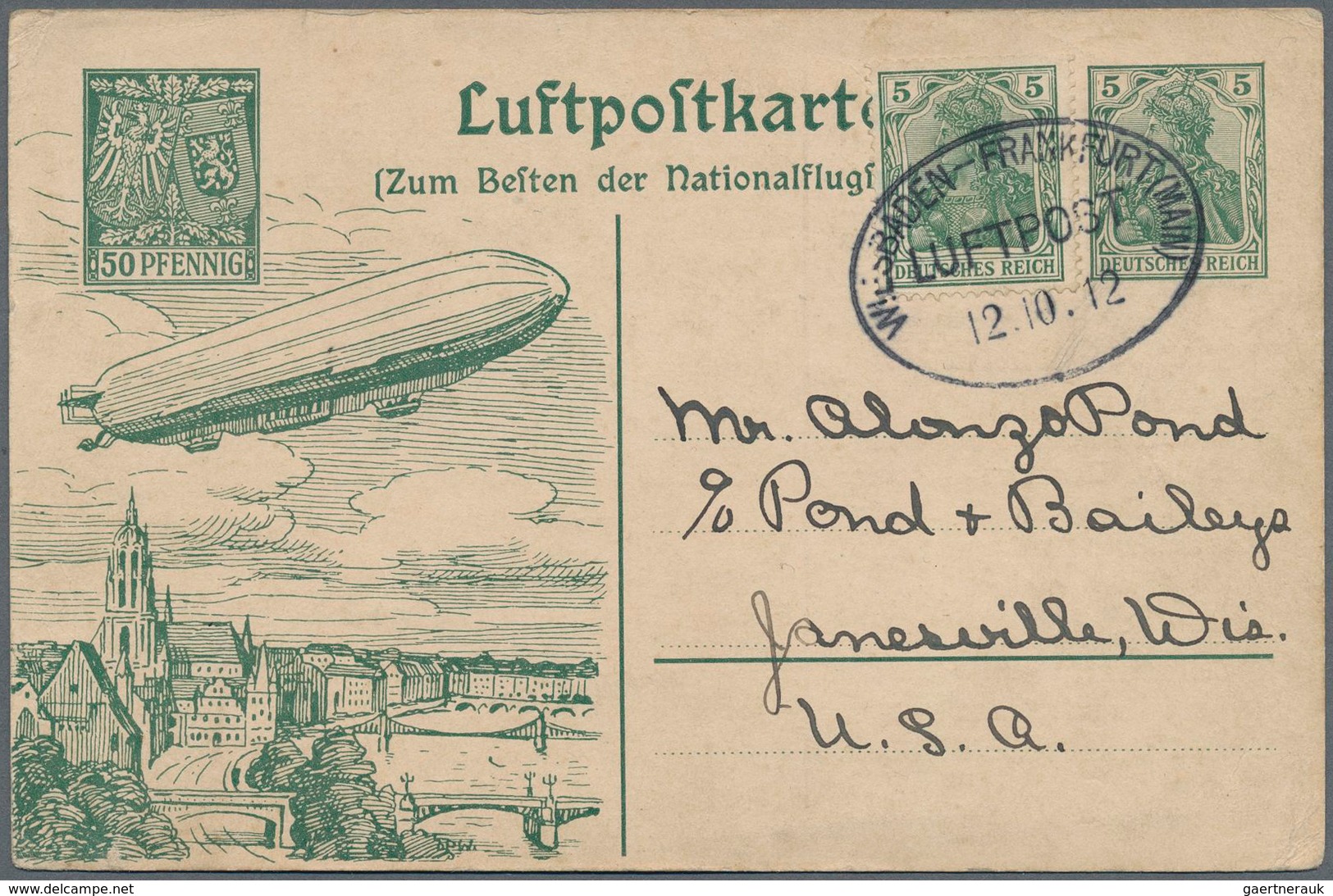 Deutsches Reich - Ganzsachen: 1912. Postal Stationery Card For Flight Of The "Viktoria Luise" Zeppel - Sonstige & Ohne Zuordnung