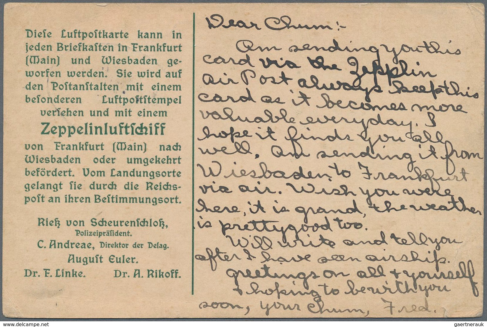 Deutsches Reich - Ganzsachen: 1912. Postal Stationery Card For Flight Of The "Viktoria Luise" Zeppel - Autres & Non Classés