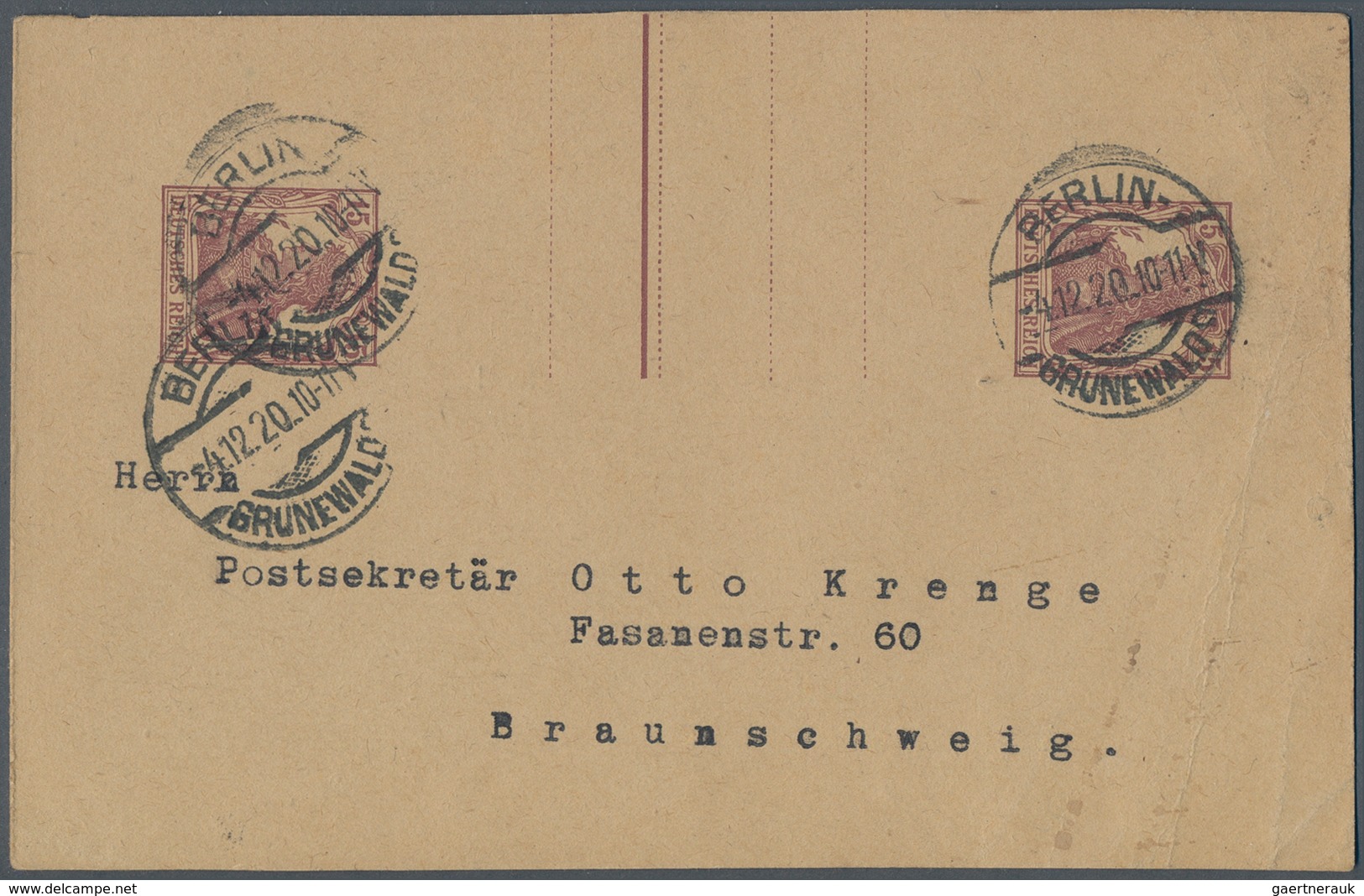 Deutsches Reich - Ganzsachen: 1920, Germania, Portoerhöhung 15 Pf. GSK P11I Als Seltener Kartenversc - Autres & Non Classés