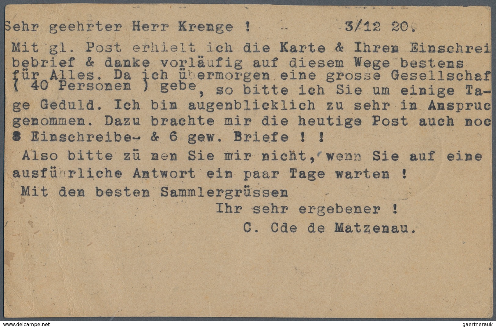 Deutsches Reich - Ganzsachen: 1920, Germania, Portoerhöhung 15 Pf. GSK P11I Als Seltener Kartenversc - Autres & Non Classés