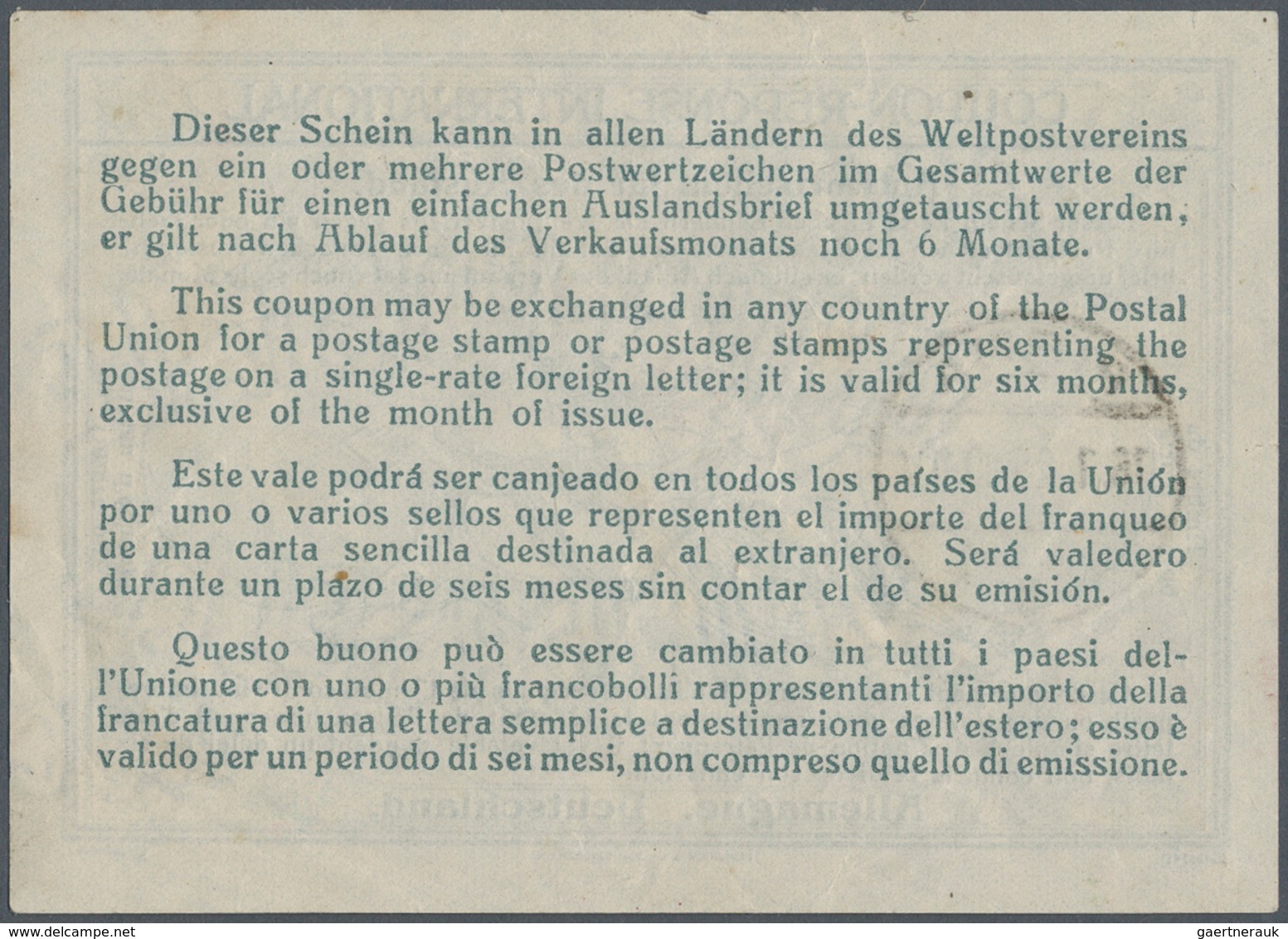 Deutsches Reich - Ganzsachen: 1928. Internationaler Antwortschein, 35 Pfg Grün, Rückseitig Anweisung - Autres & Non Classés