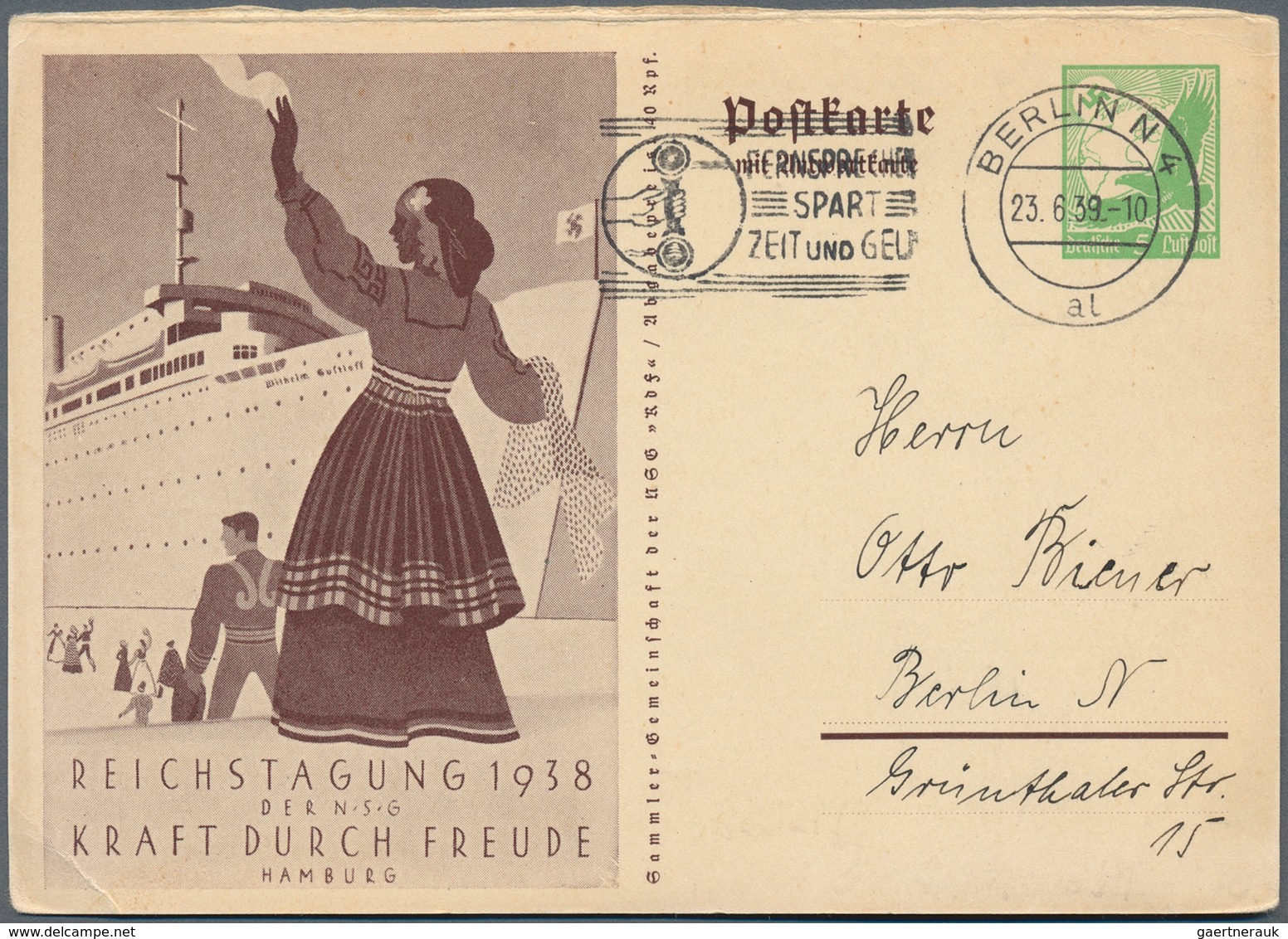 Deutsches Reich - Ganzsachen: 1939. Fragekarte 5 Pf Adler "KDF-Tagung". Ortsgebraucht Mit Masch.-Wer - Autres & Non Classés