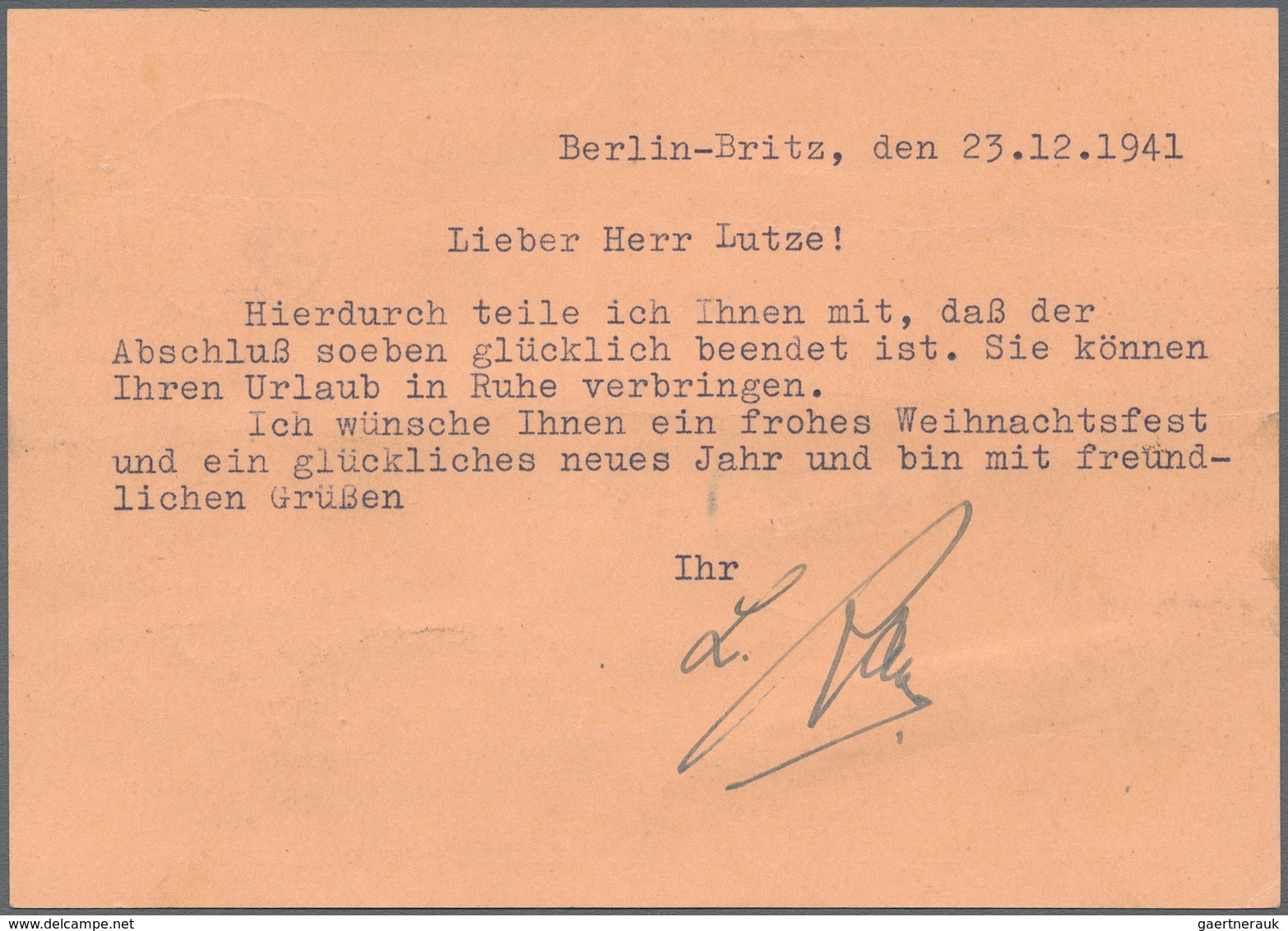 Deutsches Reich - Ganzsachen: 1941. Rohrpostkarte 55 Pf Hitler, Gebraucht Ab "Berlin 56 (Franz. Stra - Sonstige & Ohne Zuordnung