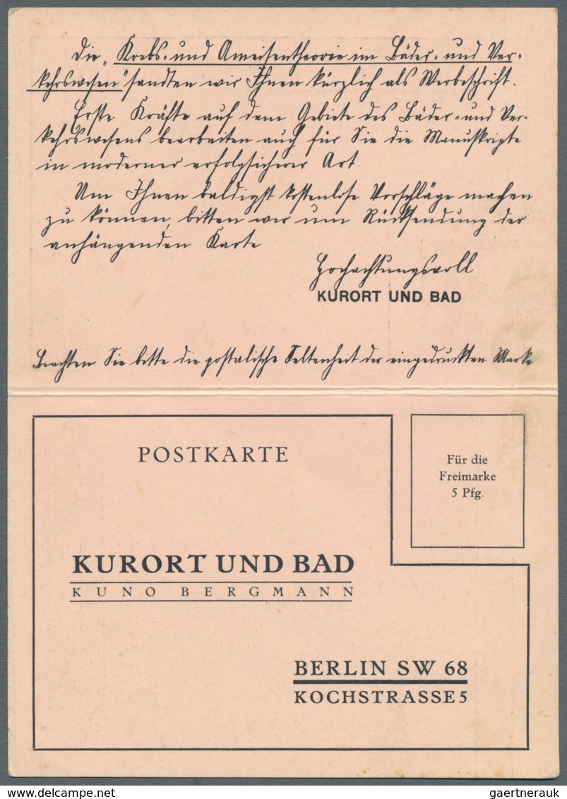 Deutsches Reich - Privatganzsachen: 1926. Doppelkarte 3/0 Pf Reichsadler "Kurort Und Bad / Kuno Berg - Autres & Non Classés