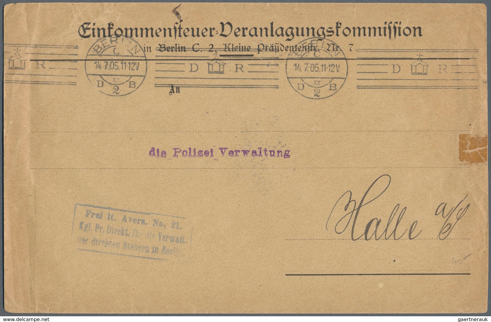 Deutsches Reich - Stempel: 1905, Amtsbrief - Freil Lt. Avers 21 - Mit Krag Maschinenstempel"BERLIN C - Machines à Affranchir (EMA)