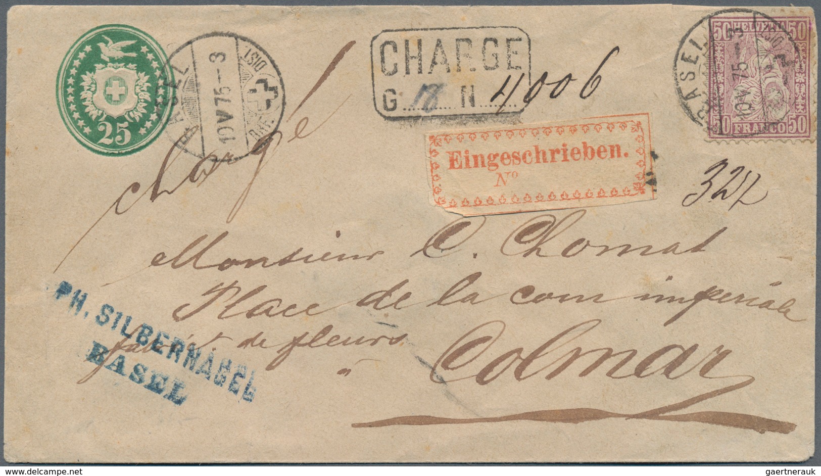 Deutsches Reich - Besonderheiten: 1867, 50 C. Sitzende Helvetia Lila (Eckfehler) Als Zufrankatur Auf - Autres & Non Classés