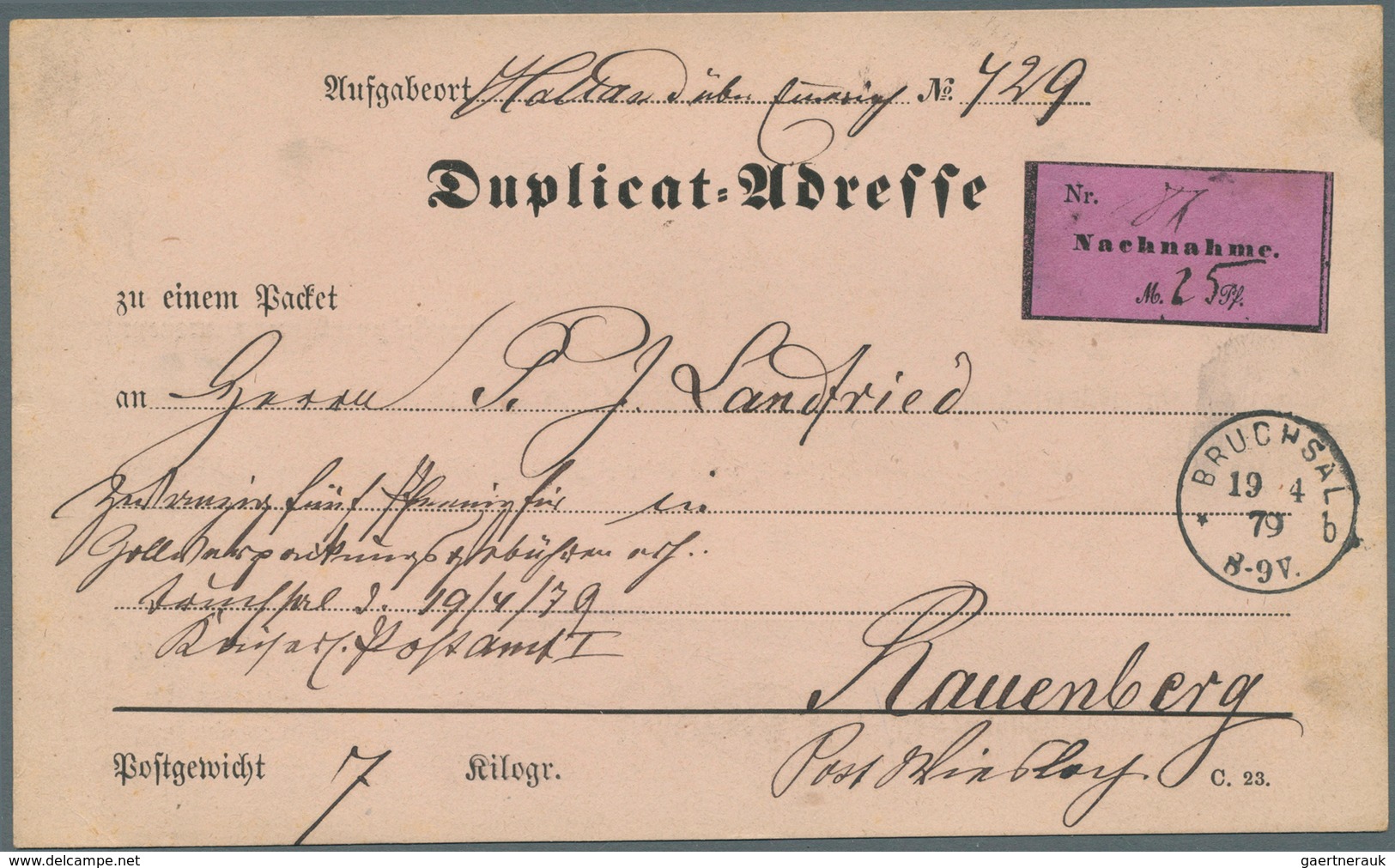Deutsches Reich - Besonderheiten: 1879, Formular DUPLICAT-ADRESSE ZU EINEM PACKET Für Ein In Malta A - Autres & Non Classés