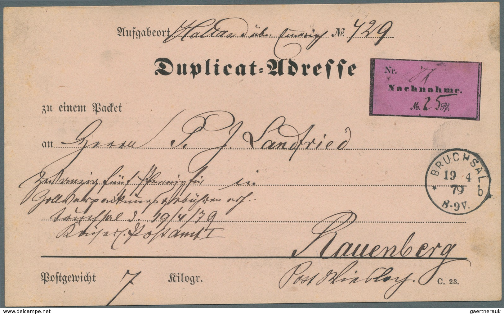 Deutsches Reich - Besonderheiten: 1879, Formular DUPLICAT-ADRESSE ZU EINEM PACKET Für Ein In Malta A - Sonstige & Ohne Zuordnung