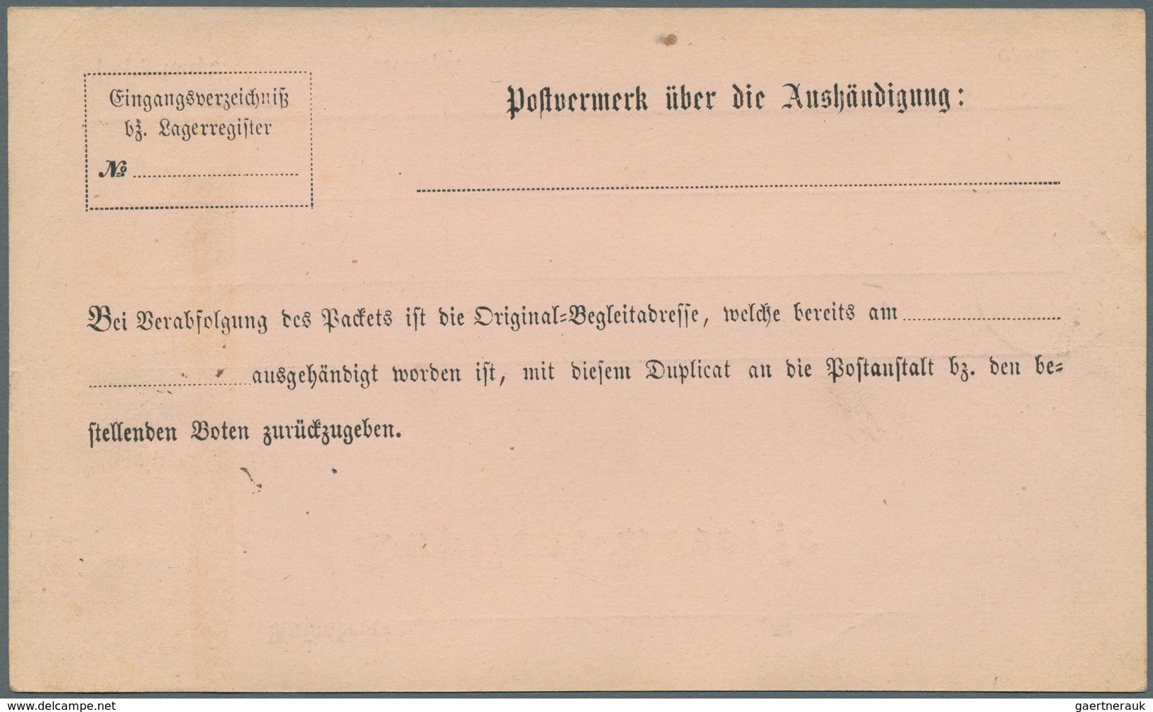 Deutsches Reich - Besonderheiten: 1879, Formular DUPLICAT-ADRESSE ZU EINEM PACKET Für Ein In Malta A - Autres & Non Classés