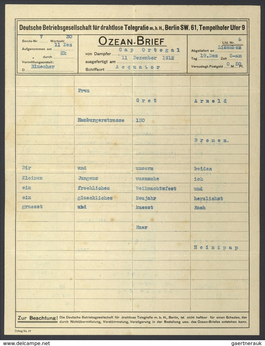 Deutsches Reich - Besonderheiten: 1912, Telegraphischer Ozean-Brief: Rotem Vordruck-Umschlag Und Ein - Autres & Non Classés