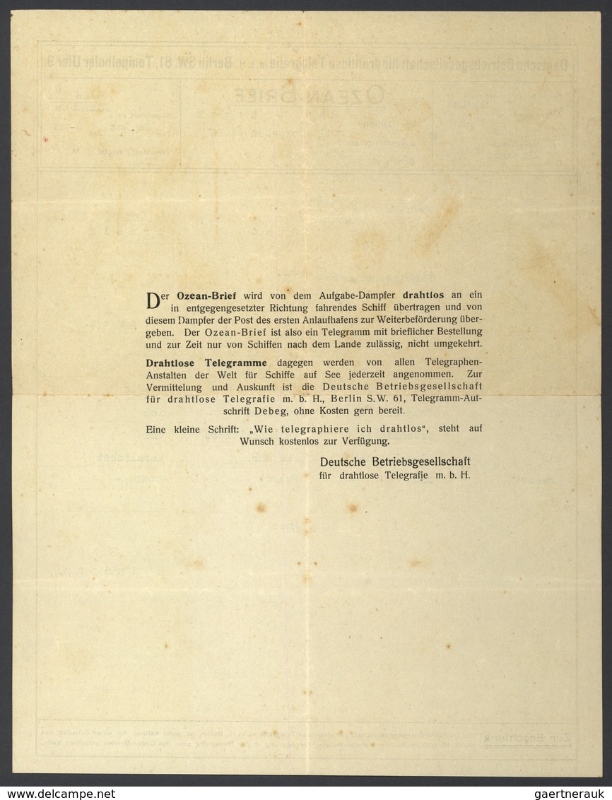 Deutsches Reich - Besonderheiten: 1912, Telegraphischer Ozean-Brief: Rotem Vordruck-Umschlag Und Ein - Sonstige & Ohne Zuordnung