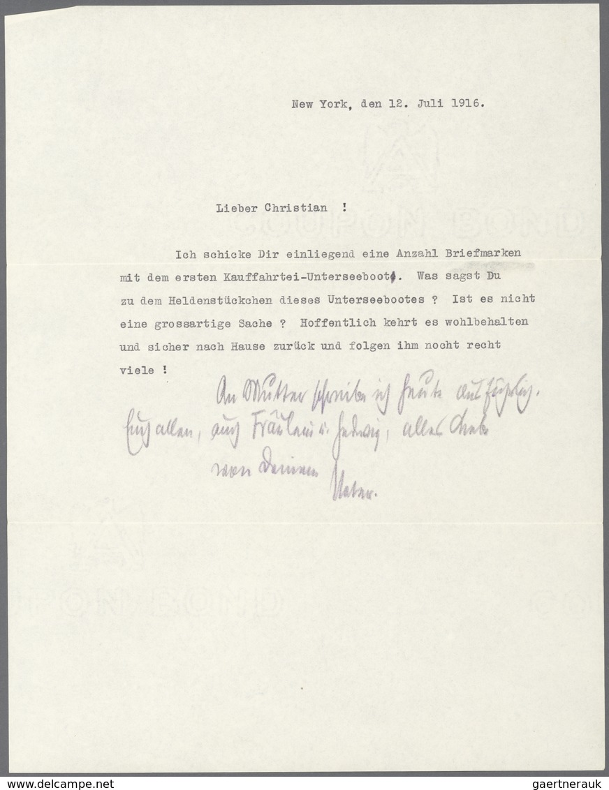 Deutsches Reich - Besonderheiten: 1916, Die Erste Handels-U-Boot-Fahrt Der U 200 "Deutschland" Mit S - Autres & Non Classés