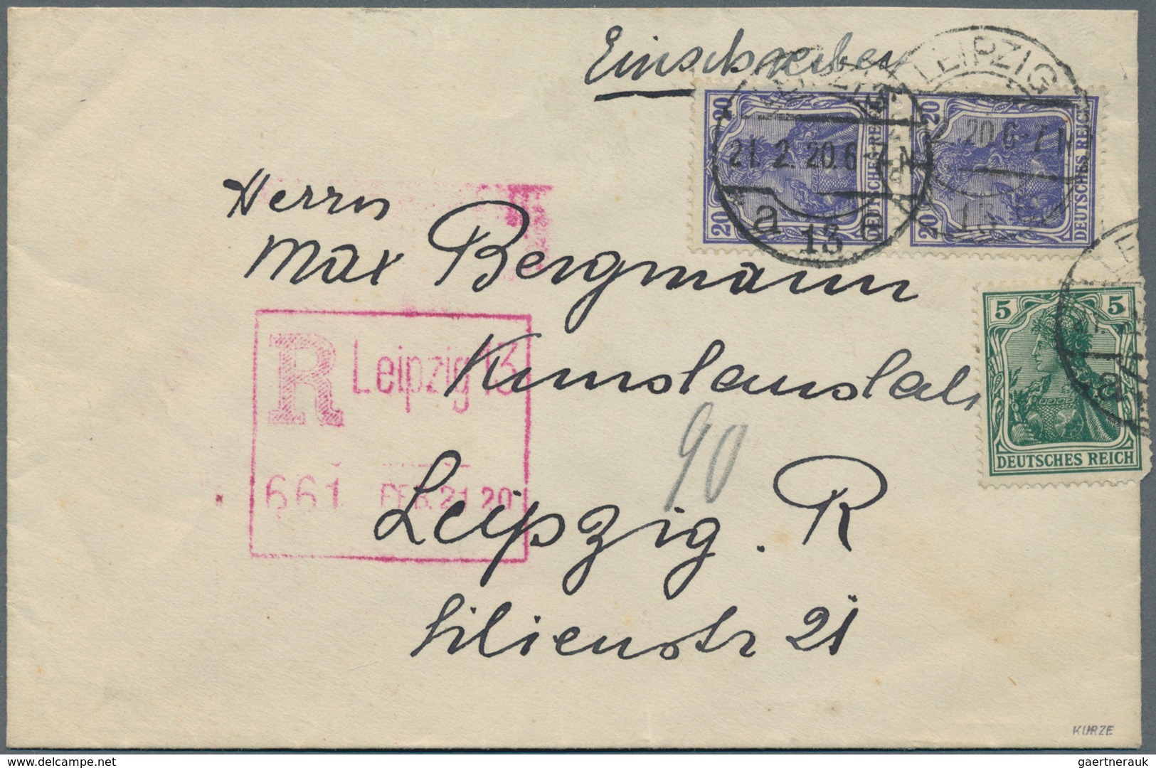 Deutsches Reich - Besonderheiten: 1920, "R LEIPZIG 13 FEB 21.20" Lilaroter Maschinenstempel Auf Orts - Autres & Non Classés