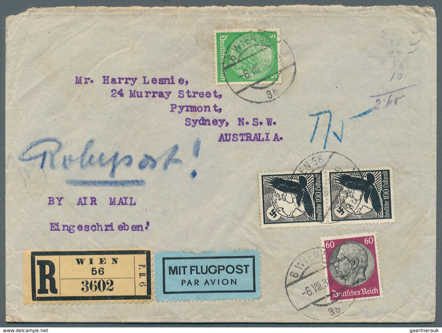 Deutsches Reich - Besonderheiten: 1938: Zwei Eingeschriebene Luftpostbriefe Aus Einer Korrespondenz - Autres & Non Classés