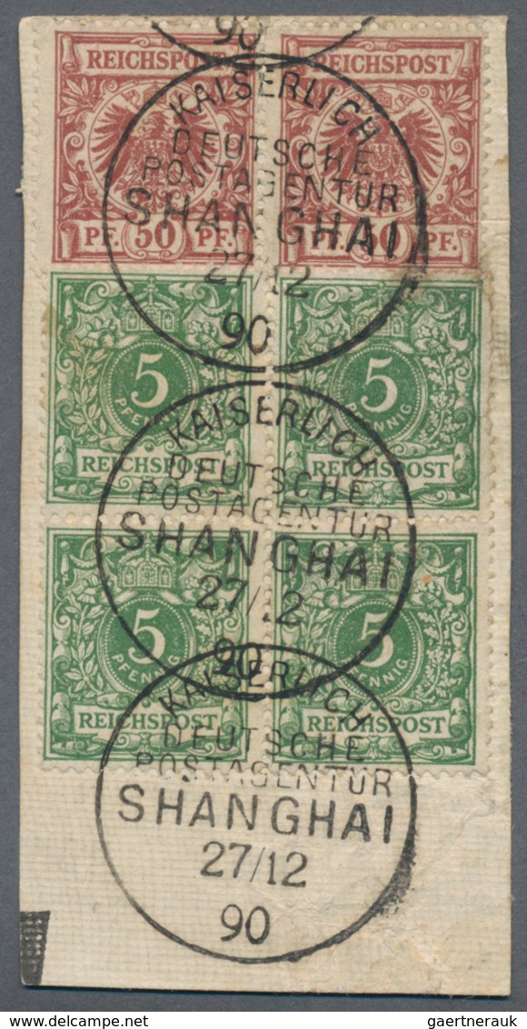 Deutsche Post In China - Vorläufer: 1890, 50 Pfg. Braunrot Im Waagerechten Paar Und Viererblock 5 Pf - Chine (bureaux)