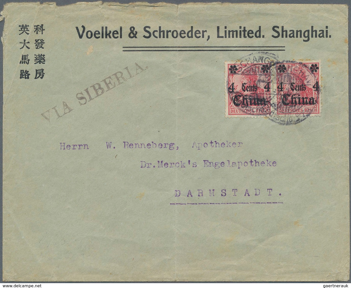 Deutsche Post in China: 1891/1912, kleine Partie von acht Bedarfs-Belegen "Dt. Post in China", dabei