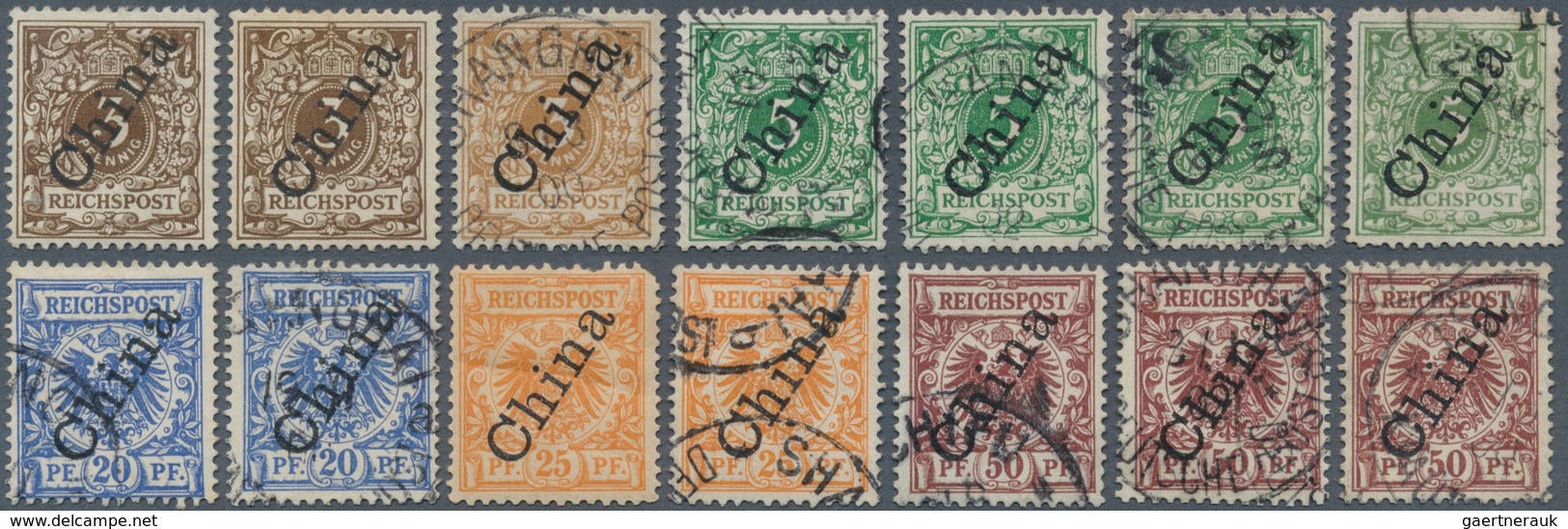 Deutsche Post In China: 1898. Lot Von 14 Marken Der Zweiten Aufdruckausgabe (56°), Zumeist Gestempel - Chine (bureaux)