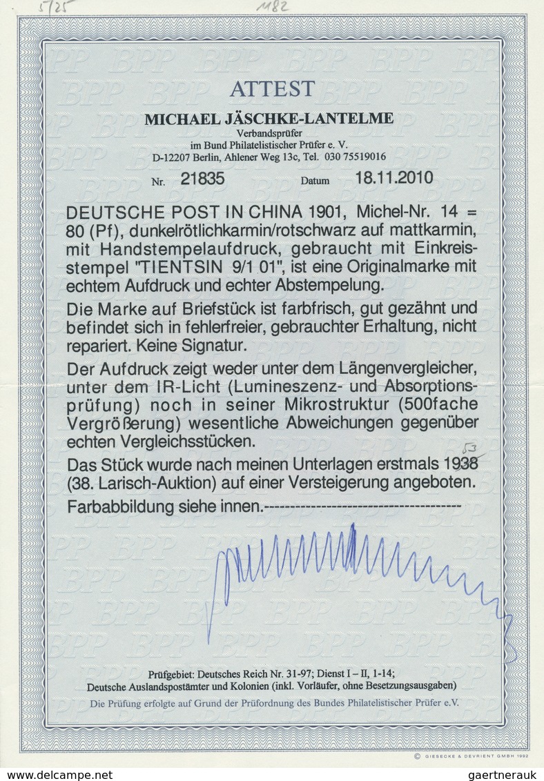 Deutsche Post In China: 1901, 80 Pfg. Handstempelaufdruck, Farbfrisches Und Gut Gezähntes Luxusstück - Deutsche Post In China