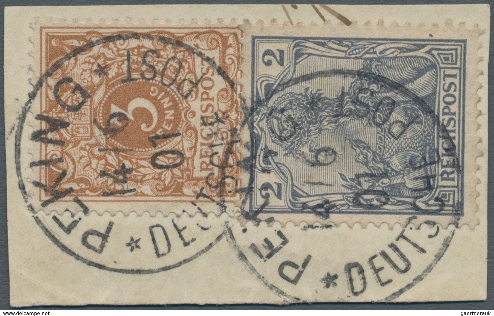 Deutsche Post In China: 1900, Petschili Krone/Adler 3 Pfg. Hellockerbraun Zusammen Mit Germania Reic - Chine (bureaux)