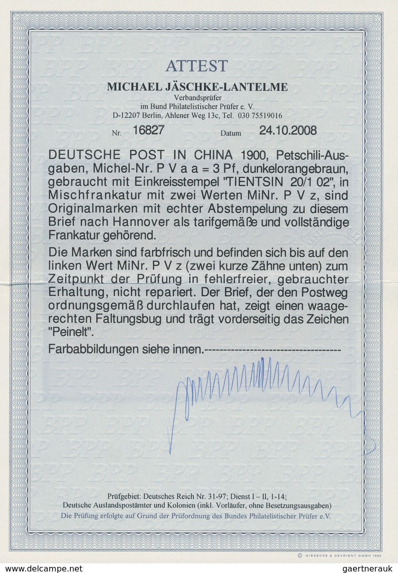 Deutsche Post In China: 1900, Petschili Germania Reichspost 3 Pfg. Dunkelorangebraun, Zwei Werte In - Chine (bureaux)
