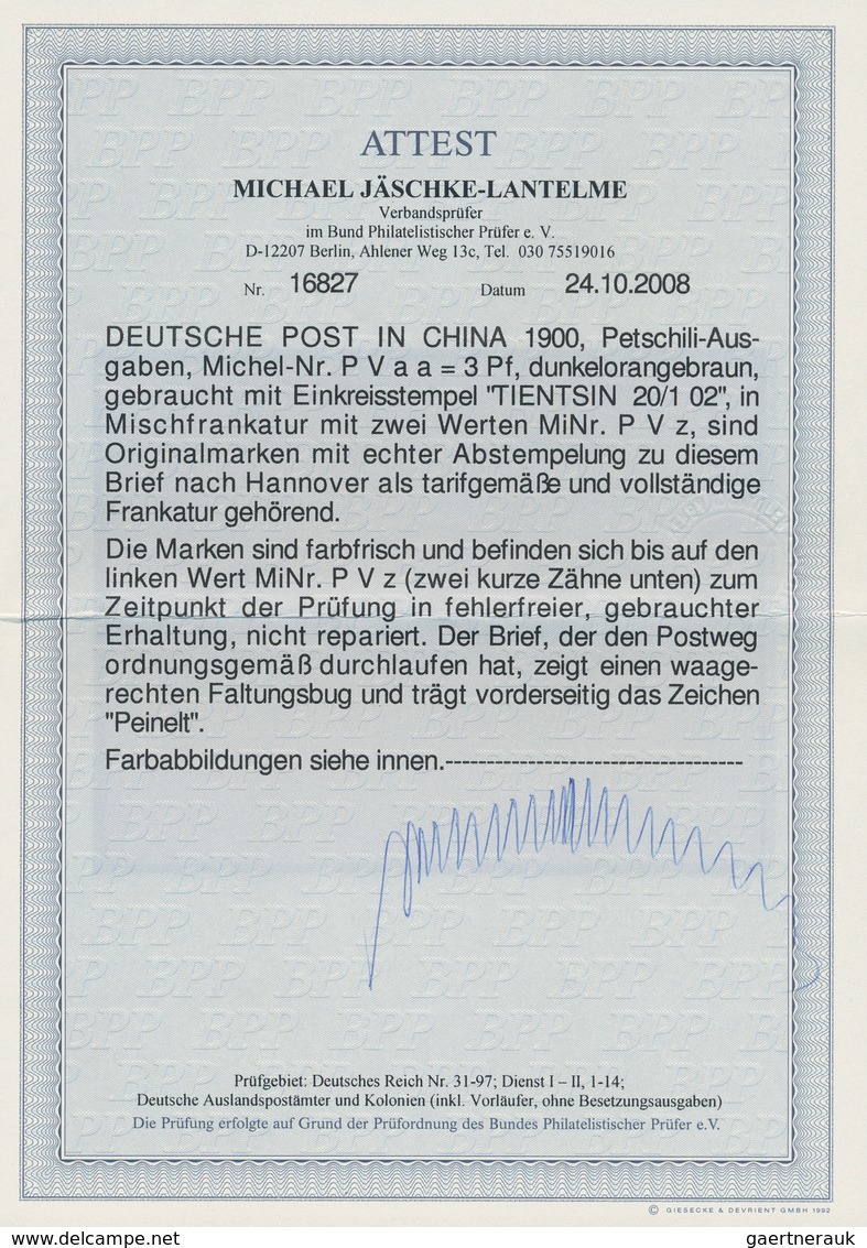 Deutsche Post In China: 1900, Petschili Germania Reichspost 3 Pfg. Dunkelorangebraun, Zwei Werte In - Deutsche Post In China