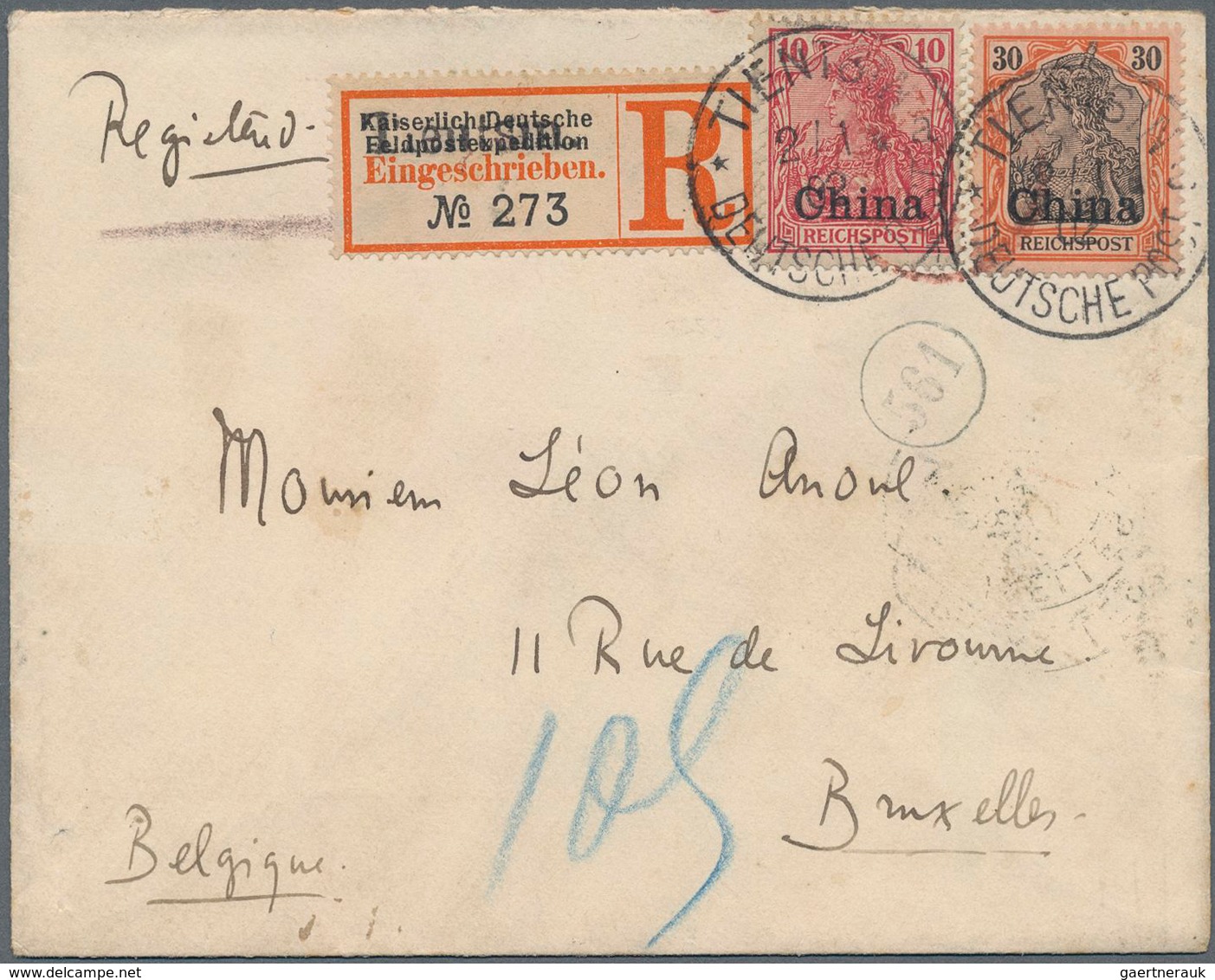 Deutsche Post In China: 1902. Registered Envelope Addressed To Belgium Bearing German China SG 24, 1 - Chine (bureaux)