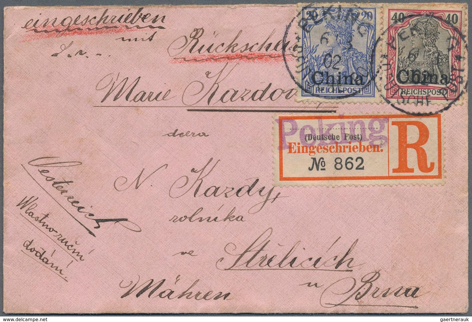 Deutsche Post In China: 1902, 20 Pf Ultramarin U. 40 Pf Karmin/schwarz Germania, Portogerechte Misch - China (offices)