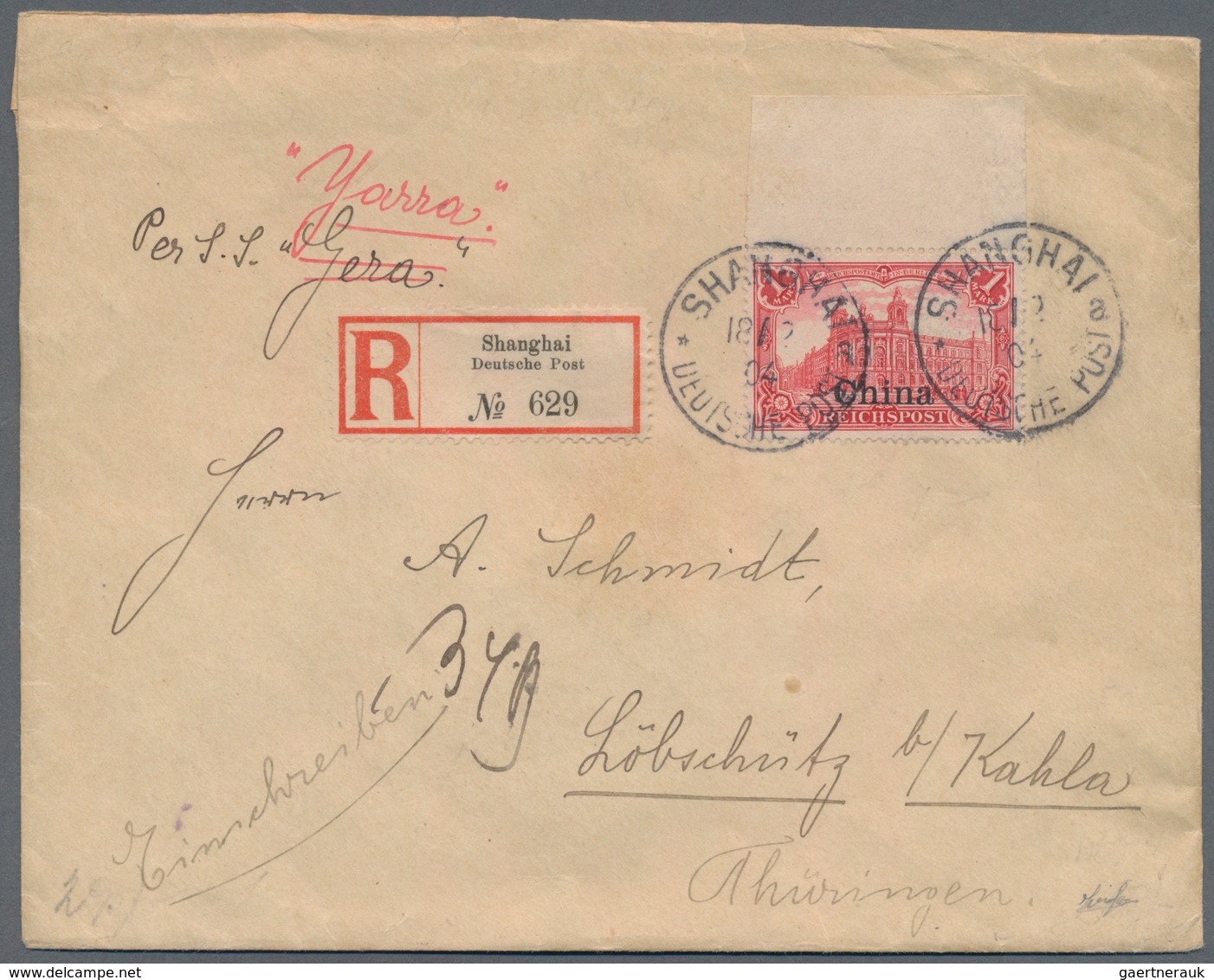 Deutsche Post In China: 1904, 1 Mark Reichspost/"China" Vom Oberrand Als Einzelfrankatur Auf Gesiege - Chine (bureaux)