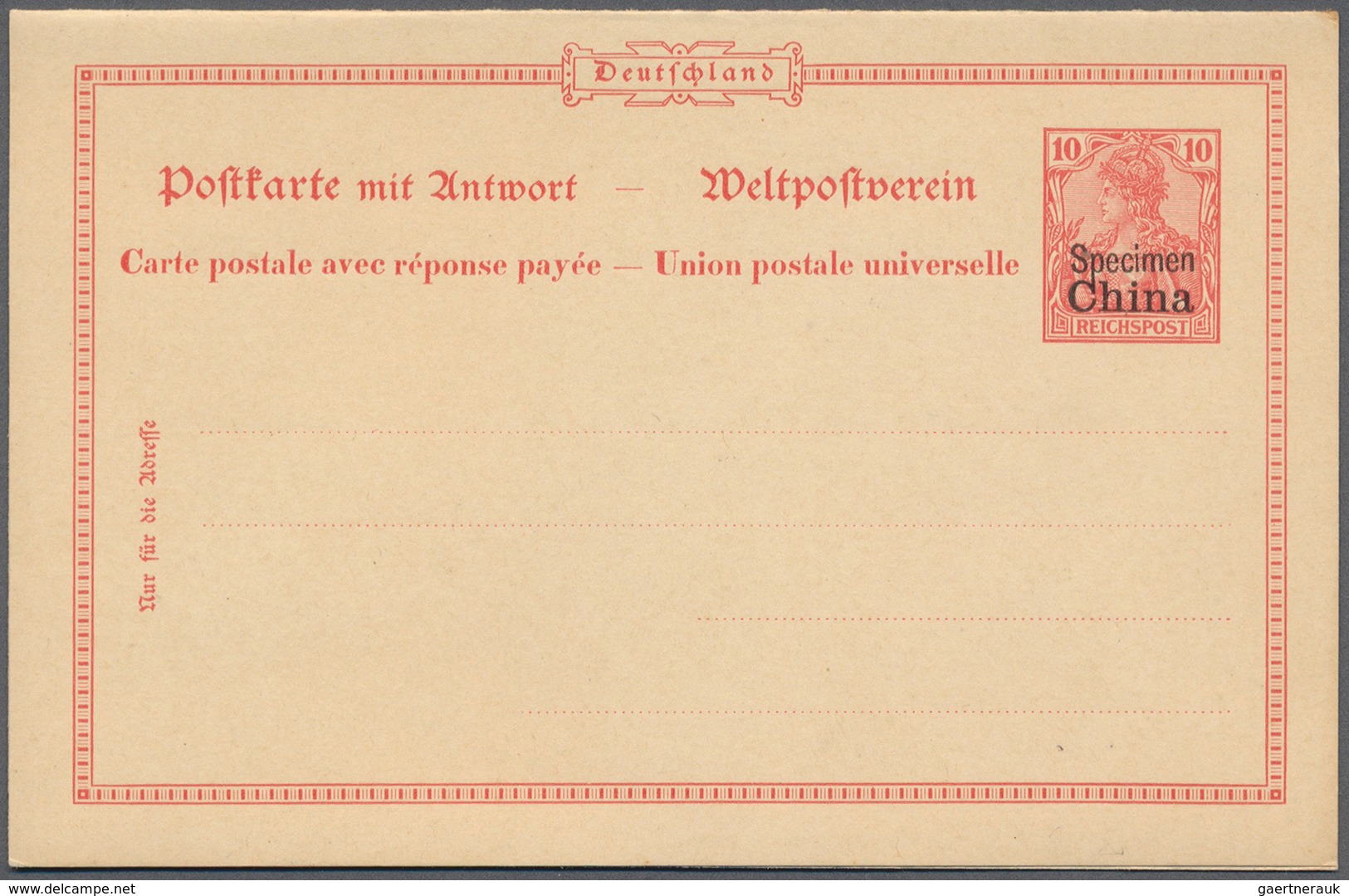 Deutsche Post In China - Ganzsachen: 1901, 10 Pfg. Germania Reichspost Mit Aufdruck, Doppelkarte, Pr - Chine (bureaux)