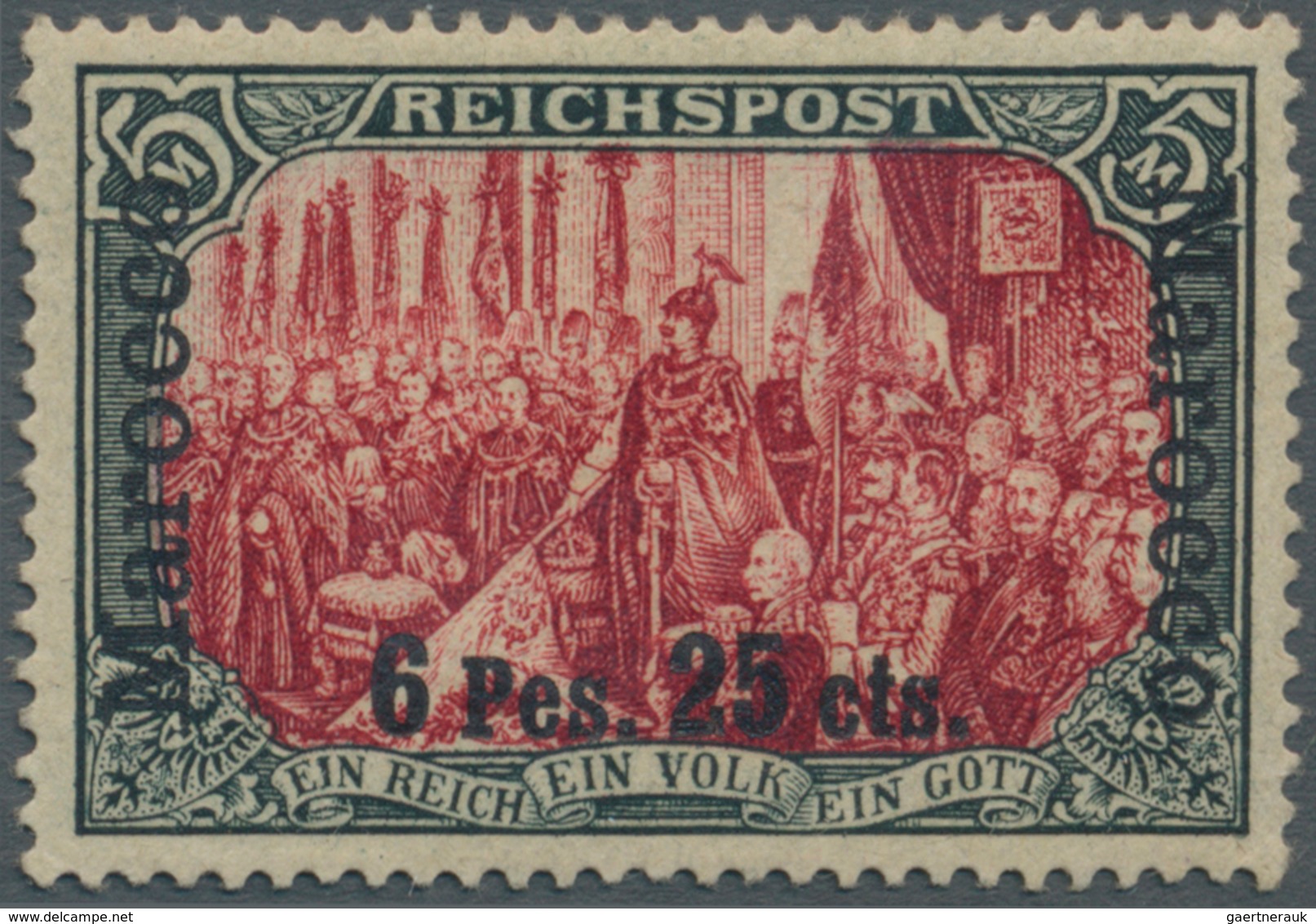 Deutsche Post In Marokko: 1903. "6 P 25 C Auf 5 M Reichspost" In Type I / III, Ungebraucht, Kl. Mgl. - Deutsche Post In Marokko