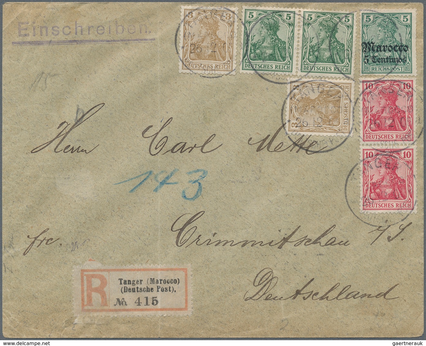 Deutsche Post In Marokko: 1905, 5 C Auf 5 (Pf) Germania Aufdruck In Frakturschrift Entwertet Mit K1 - Morocco (offices)