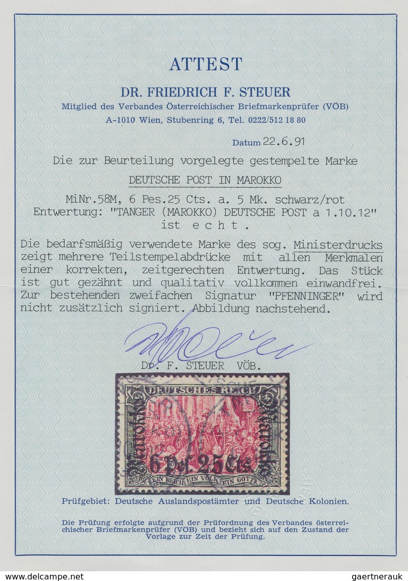 Deutsche Post In Marokko: 1912, 6 Pes. 25 Cts. Auf 5 Mark Aufdruckwert Als MINISTERDRUCK Sauber Gest - Morocco (offices)
