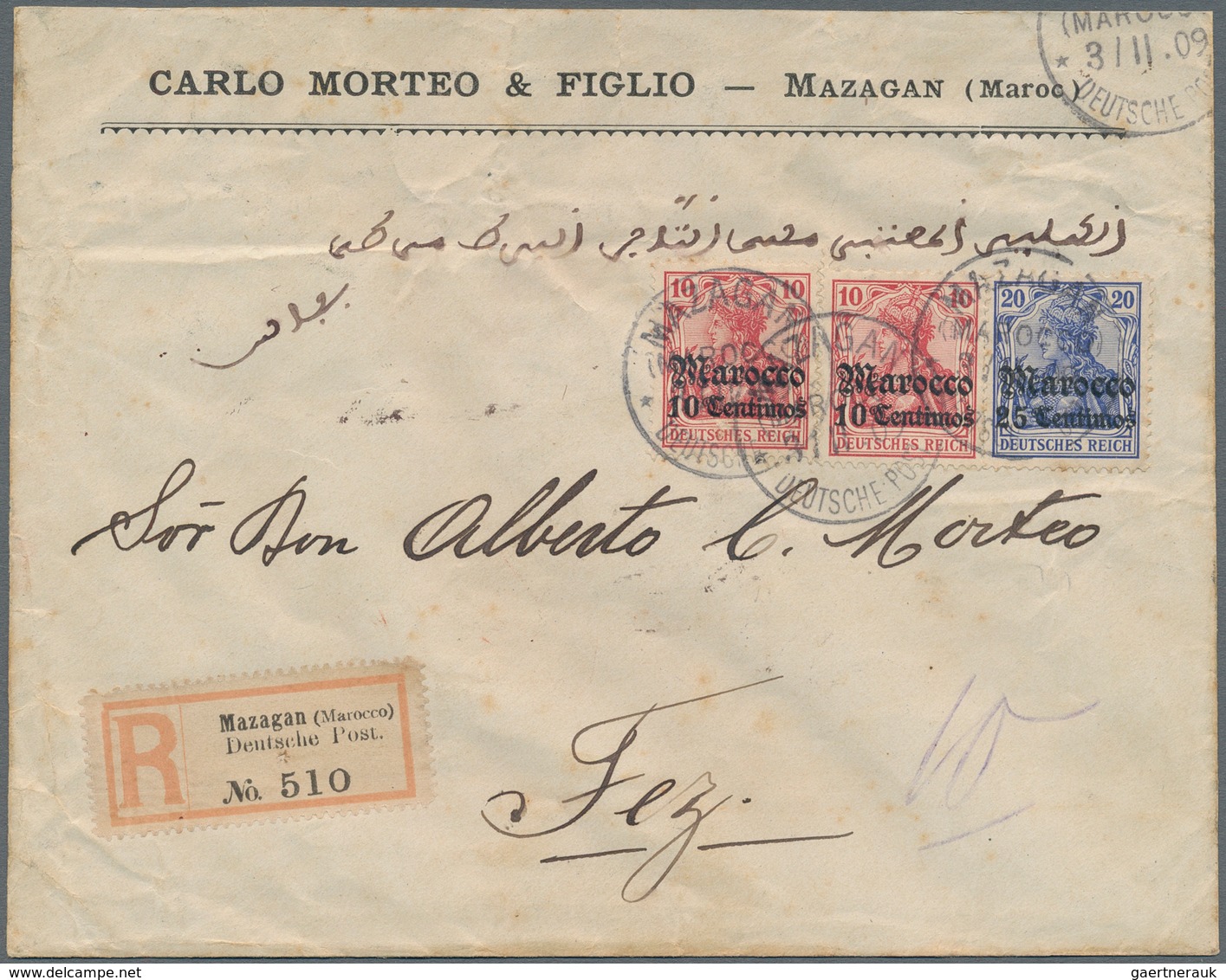 Deutsche Post In Marokko: 1909, 10 C. Auf 10 Pfg. Karmin (2) Und 20 C. Auf 20 Pfg. Blau Auf Frimen-E - Morocco (offices)