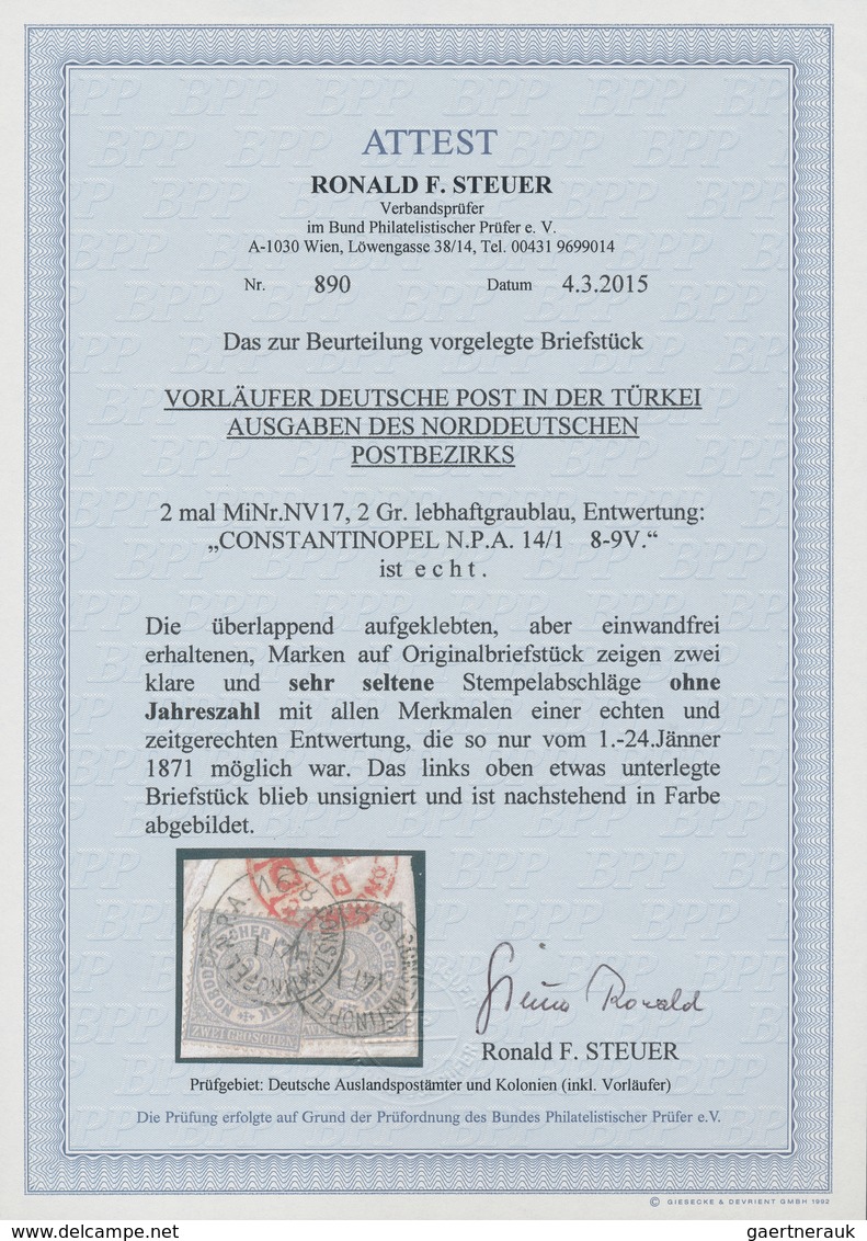 Deutsche Post In Der Türkei - Vorläufer: 1871, Norddeutscher Postbezirk 2 Gr. Lebhaftgraublau, Zwei - Turquie (bureaux)