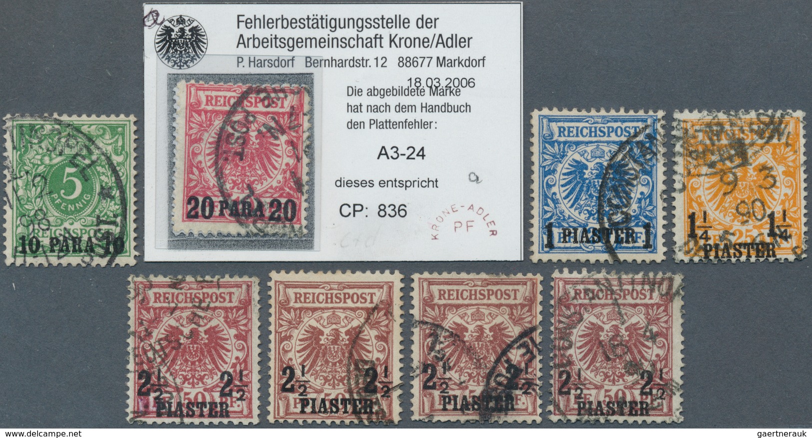 Deutsche Post In Der Türkei: 1889. Lot Von 8 Marken Krone/Adler Mit Aufdruck Von 10 PA Bis 2½PIA, Ge - Turkey (offices)