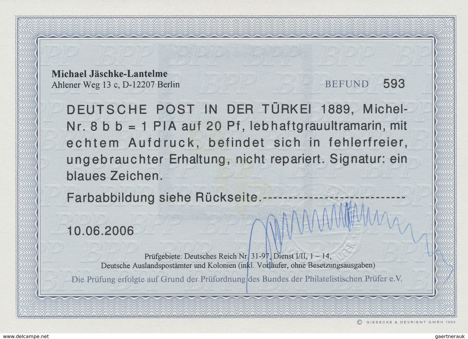 Deutsche Post In Der Türkei: 1889, 1 Pia Auf 20 Pf Lebhaftgrauultramarin Aufdruckwert Ungebraucht, E - Turkey (offices)
