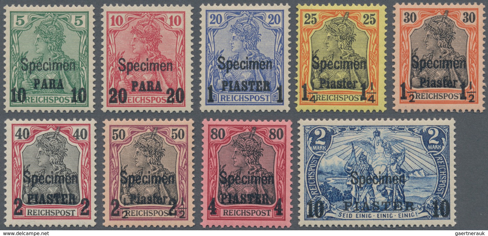 Deutsche Post In Der Türkei: 1900, 10 Para Auf 5 Pfg. Bis 4 Piaster Auf 80 Pfg. Und 10 Piaster Auf 2 - Turkey (offices)