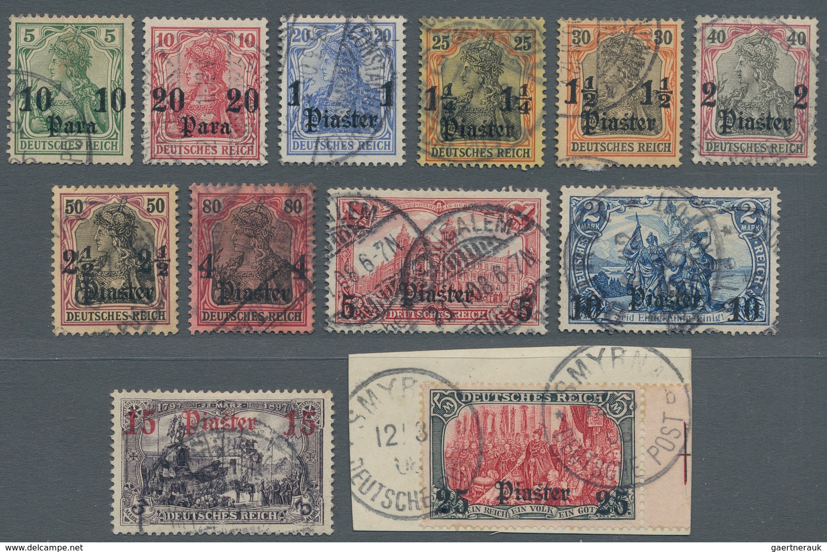 Deutsche Post In Der Türkei: 1905, 10 Pa Auf 5 Pf Dunkelgrün Bis 25 Pia Auf 5 M Grünschwarz/dunkelka - Turquie (bureaux)