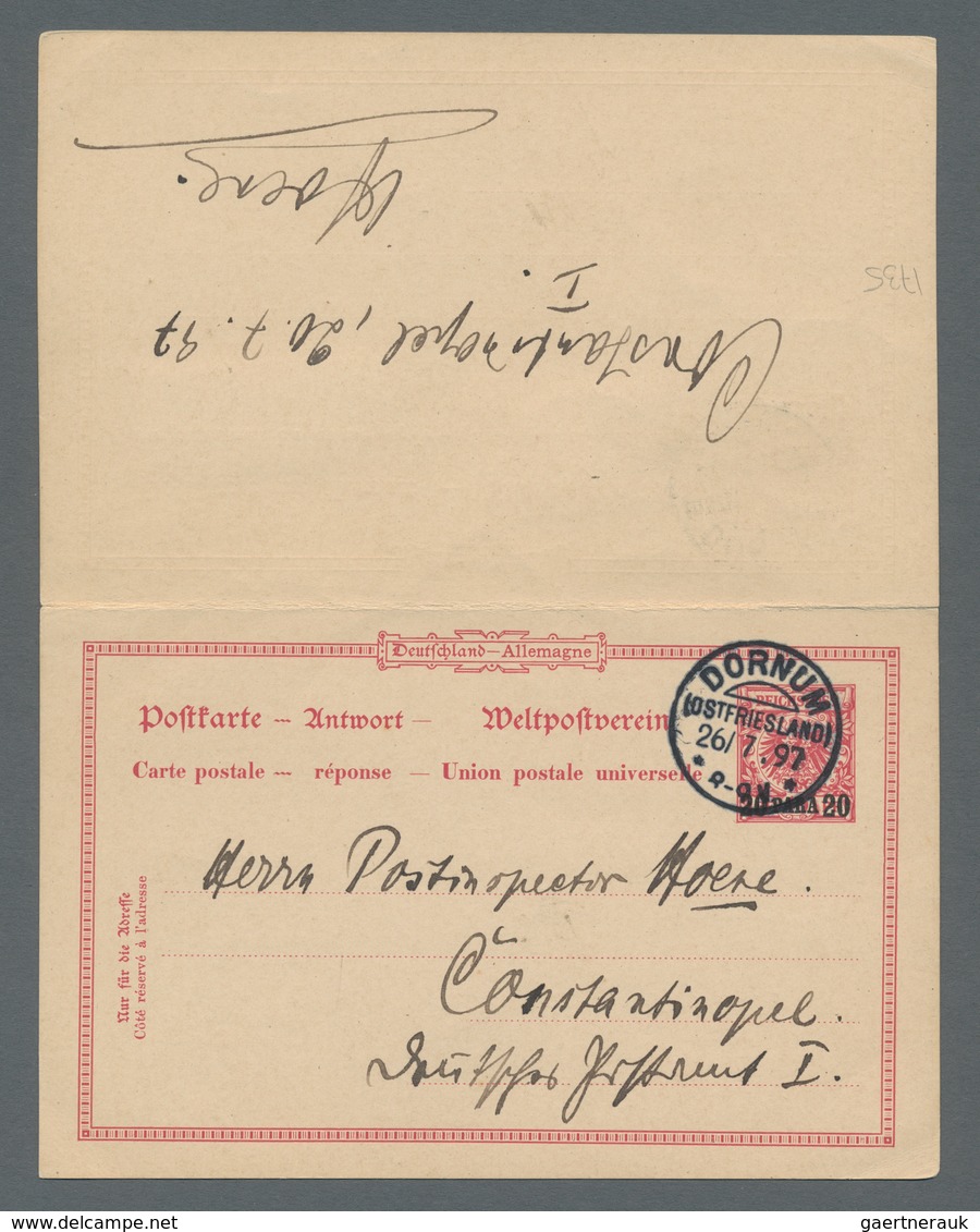 Deutsche Post In Der Türkei - Ganzsachen: 1897, Einschreibe Doppelkarte Fast Ohne Text (Empfänger Eu - Deutsche Post In Der Türkei