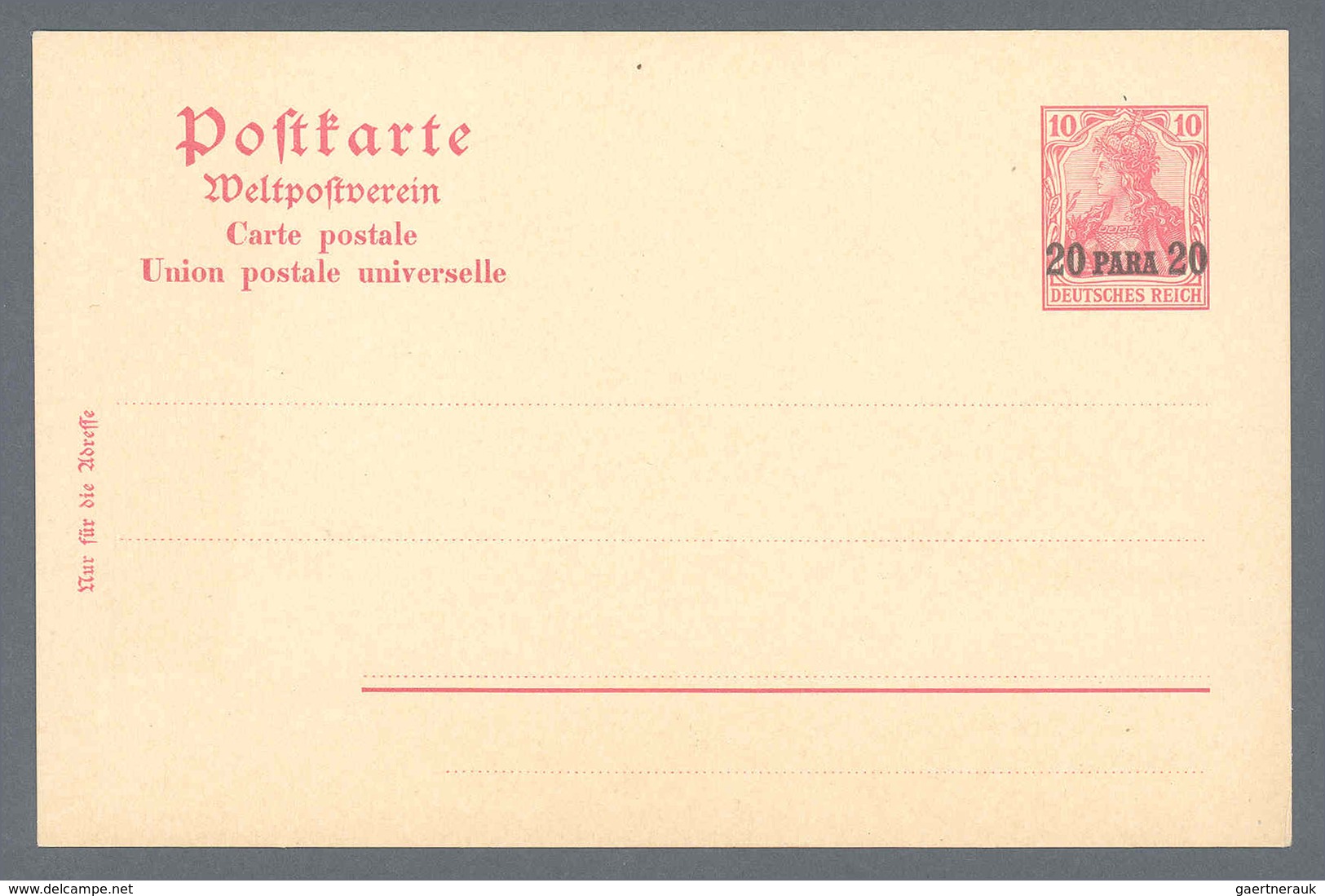 Deutsche Post In Der Türkei - Ganzsachen: 1902, Essay Für Doppelkarte 20 Para, Überdruckprobe In Lat - Deutsche Post In Der Türkei