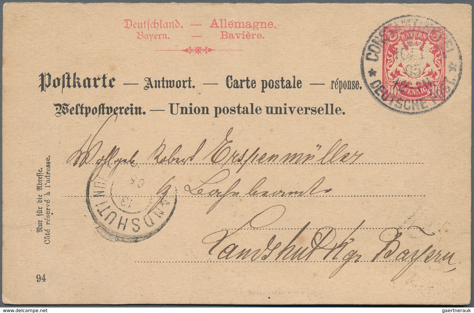 Deutsche Post In Der Türkei - Stempel: 1905, "DP CONSTANTINOPEL" K1 Auf Bayerischer Ganzsachen-ANTWO - Turquie (bureaux)