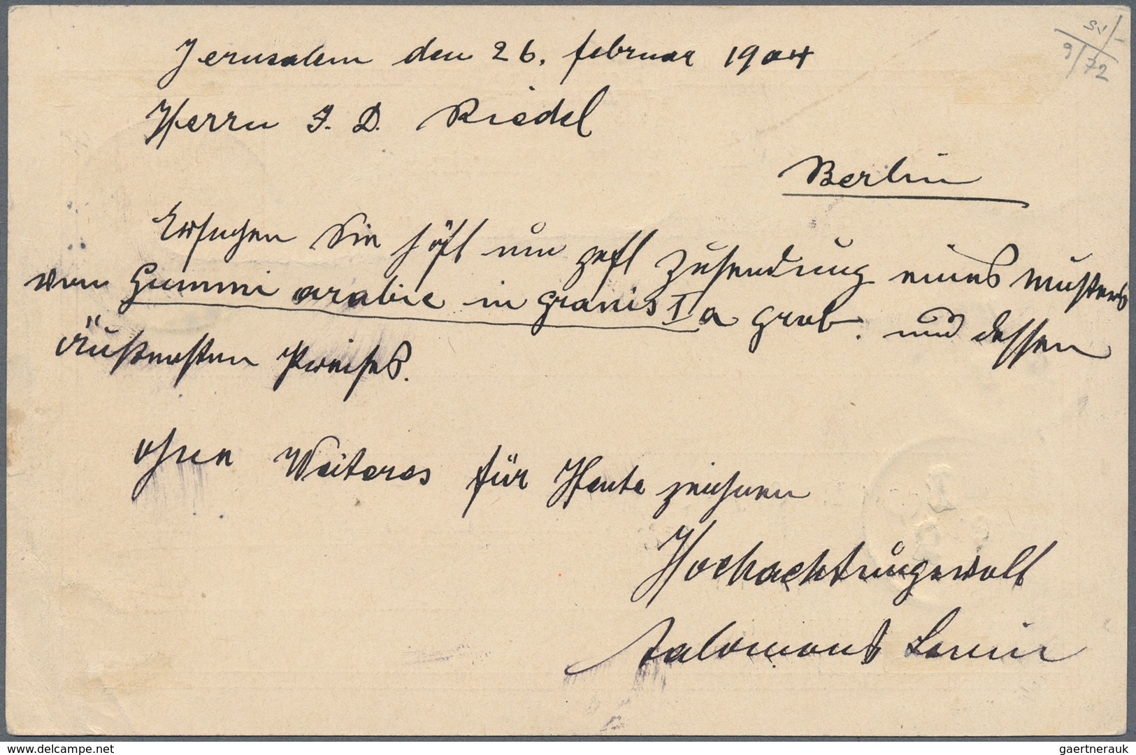 Deutsche Post In Der Türkei - Stempel: Holyland - 1904, German Post Postal Stationery Card 20 Para O - Turquie (bureaux)