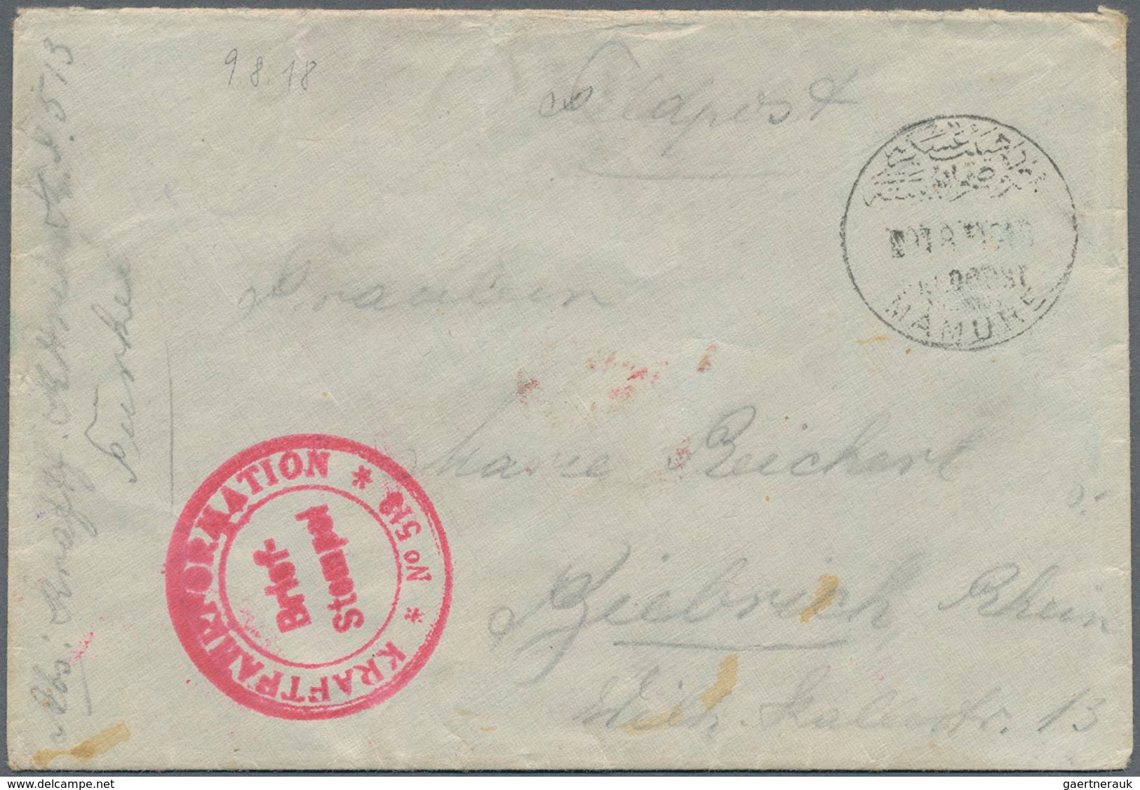 Deutsche Post In Der Türkei - Stempel: 1917/1918, "MIL.MISS.MAMURE" Auf Zwei FP-Belegen Mit Rotem Br - Turquie (bureaux)