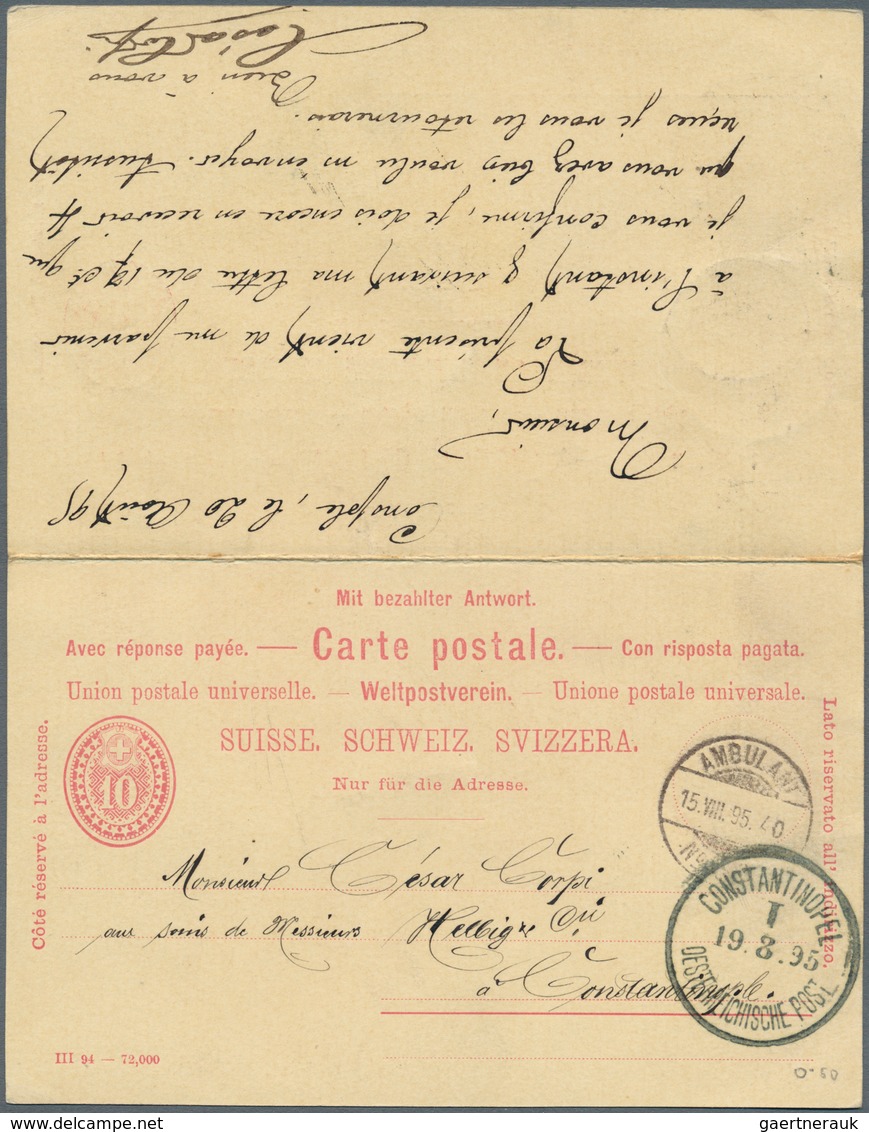 Deutsche Post In Der Türkei - Besonderheiten: Incoming Mail: 1895, Schweiz 10 C. Doppel-Ganzsachenka - Turquie (bureaux)