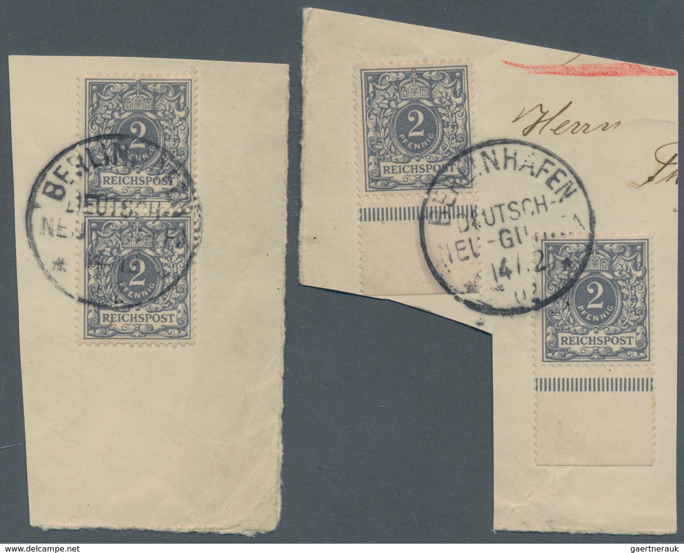 Deutsch-Neuguinea - Mitläufer: 1902, 2 Pfg. Grau, Senkrechtes Paar Und Zwei Unterandstücke Auf Zwei - Nouvelle-Guinée