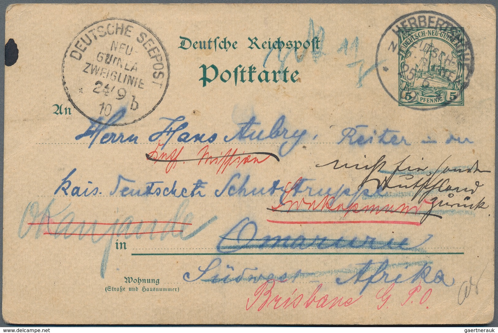Deutsch-Neuguinea - Ganzsachen: 1909, 5 Pf Grün "Kaiseryacht" Ganzsachenkarte Mit Vollem Bedarfstext - Nouvelle-Guinée