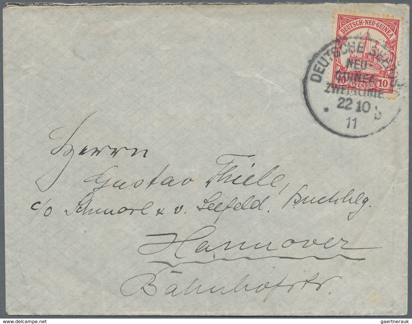 Deutsch-Neuguinea - Stempel: 1911 (22.10.), "DEUTSCHE SEEPOST NEU-GUINEA-ZWEIGLINIE B" (= Dampfer "P - German New Guinea
