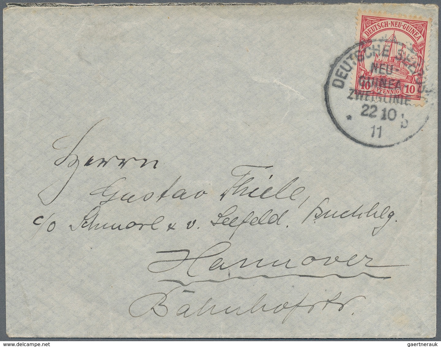 Deutsch-Neuguinea - Stempel: 1911 (22.10.), "DEUTSCHE SEEPOST NEU-GUINEA-ZWEIGLINIE B" (= Dampfer "P - Deutsch-Neuguinea