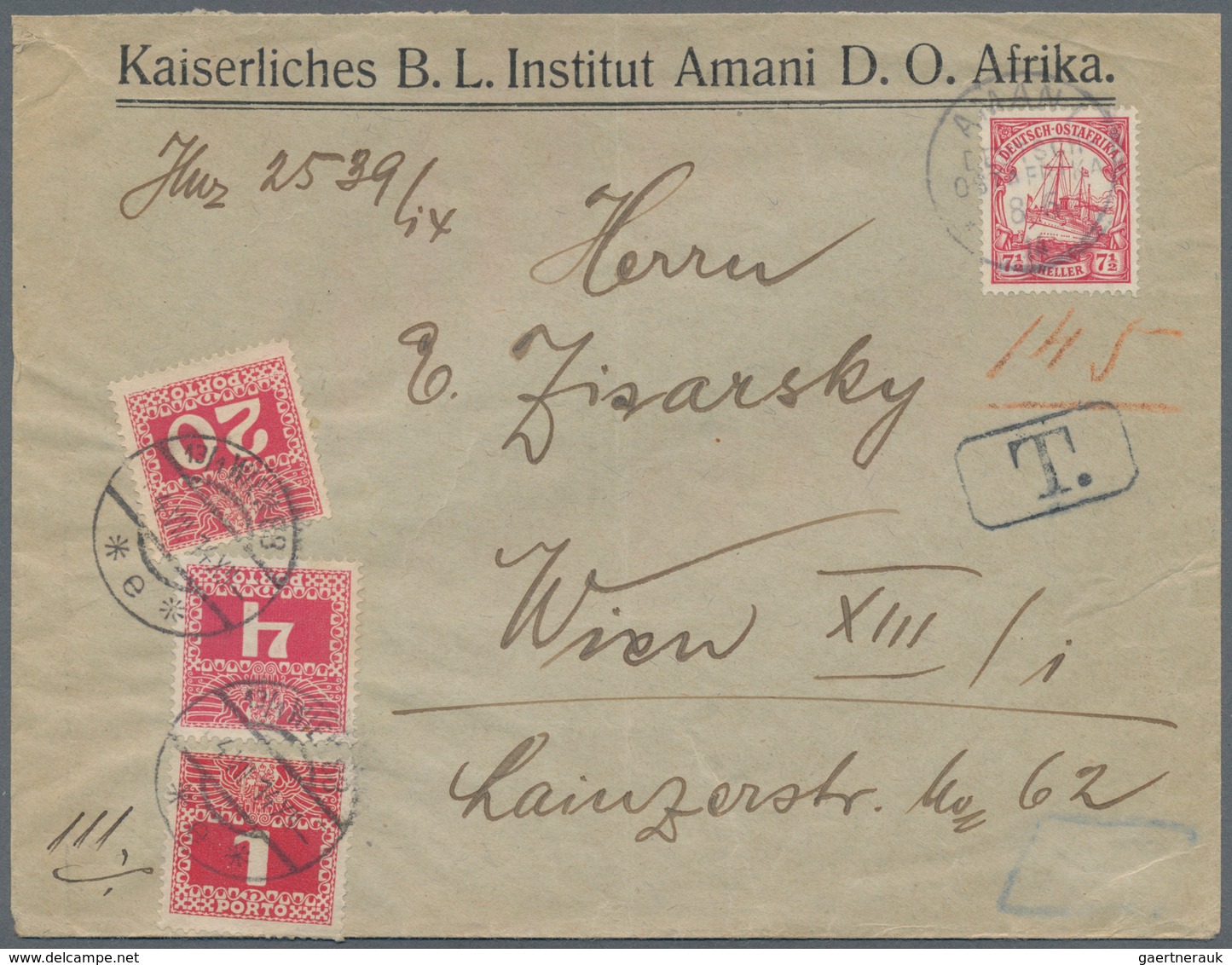 Deutsch-Ostafrika: 1905, 7 1/2 H. Kaiseryacht Mit Wasserzeichen Und Stempel "AMANI DOA 8.6.14" Auf U - German East Africa
